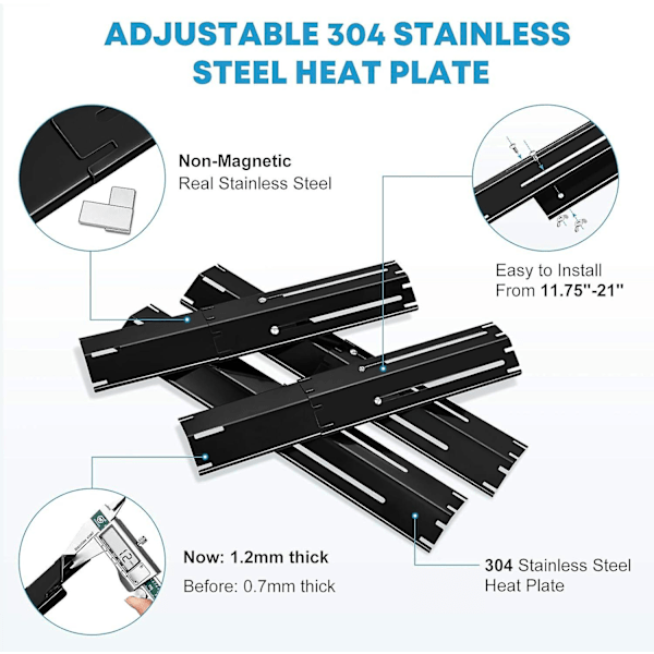 Tcgg-4st justerbare varmediffusorer, 30-53 cm varmeplate gassgrillsett Grilltilbehør for de fleste gassgriller Universal erstatningsdel