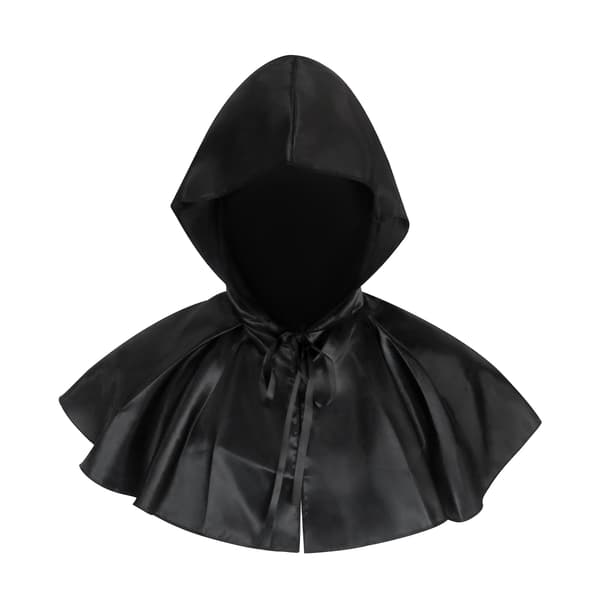 Sort Hætte Kort Kappe, Gotisk Troldmandskappe Med Bindebånd, Middelalderlig Hekse Vampyr Poncho Til Halloween Cosplay