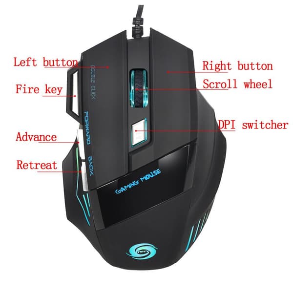 Kablet gamingmus med 5 justerbare DPI, 7 knapper