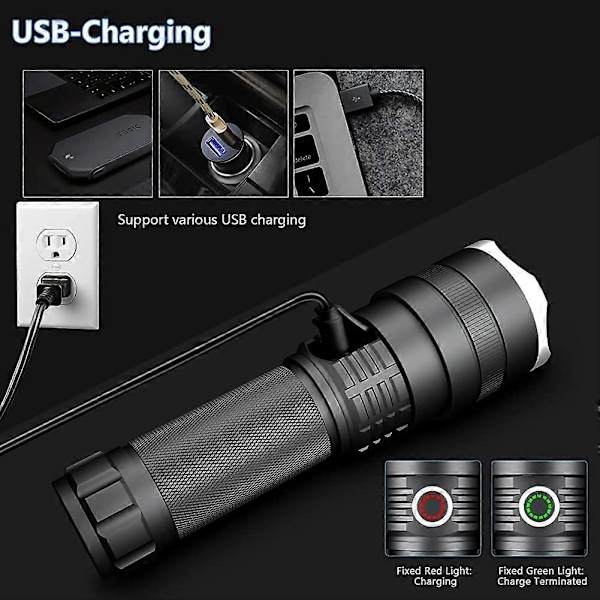 Uppladdningsbar LED-ficklampa 10000 Lumen, Extremt Starka Ficklampor Batteri Gåva
