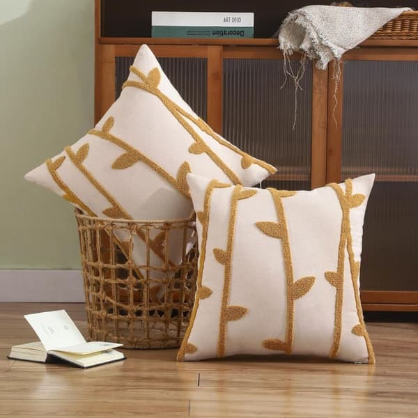 Set med 2 örngott Fleur De Jardin 45x45cm Kuddfodral Gul Broderad för Sovrum Soffa Vardagsrum Heminredning