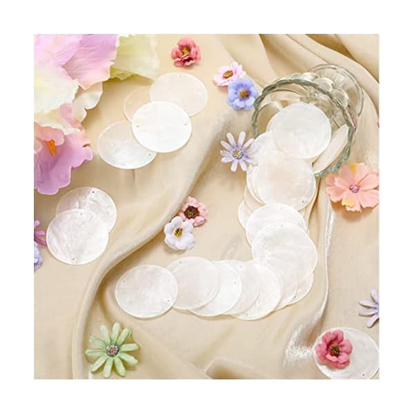 60 Pcs 2 Inch Round Capiz Shells 2 Holes Round Natural Shells White Shell Wind Chime Jewelry