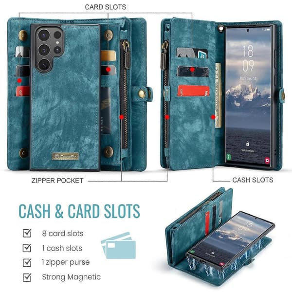 CaseMe 008 Avtakbart Multifunksjonelt Lærfutteral For Samsung Galaxy S25 Ultra 5G