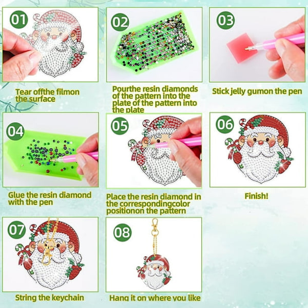 10 st ChristmasPainting Nyckelring Kit 5D DIY HangingPainting Nyckelringar Konsthantverk för juldekoration