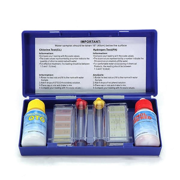 5X testkit för pool och spa-vatten, testkit för pH och fritt klor, testbox för syra-basvatten