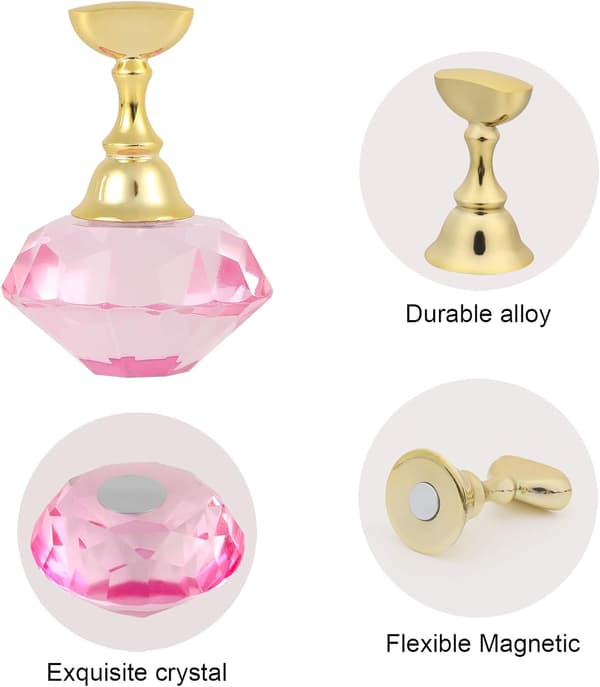 Neglekunstdisplaystativ (rosa) med magnetisk holder og krystallbase