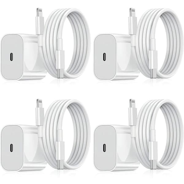 iPhone-lader - Hurtiglader - Adapter + Kabel 20W USB-C Hvit 4-pakning iPhone 4-pakning iPhone 4-pakning 4-Pack iPhone