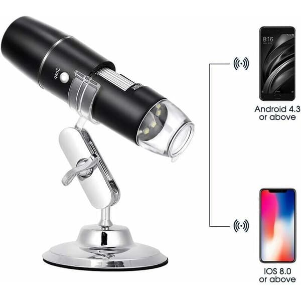 Digital Microscope, WiFi Endoscope 50X-1000X, Metal Stand, Compatible with Android and iOS Smartphones or Tablets