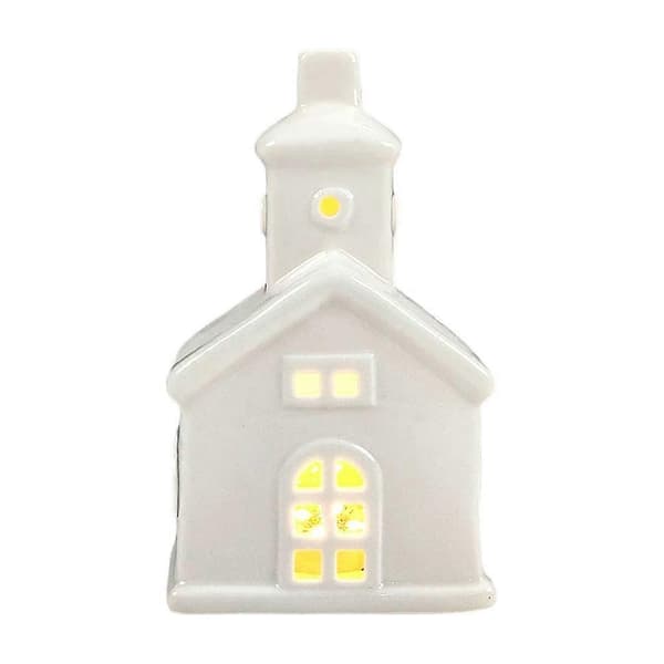 Keramiske hvide julebyhuse med LED-lys - H4Z3 A One size