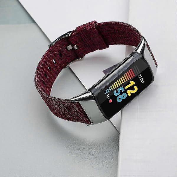 Fitbit Charge 5 Nylon-rem med slidstærkt canvas-design Purple Red