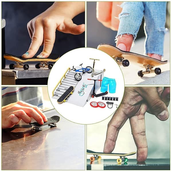 9-delt skatepark-sæt til fingerboard, mini-fingerboard og rampe