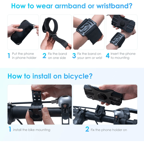 Løb Armbånd, 3 i 1 Løb Telefonholder Sports Armbånd Cykel Telefonholder 360° Roterbar & Aftagelig Løb Telefon Armbånd til 4,5-7