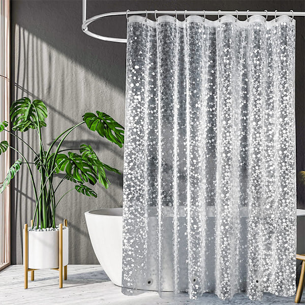 Bruseforhæng Vandtæt Skimmelresistent 180*180 Plast Gennemsigtig Bruseforhæng 100% EVA Badeforhæng 3D Brosten 180 x 200cm med 12 Kroge Ringe