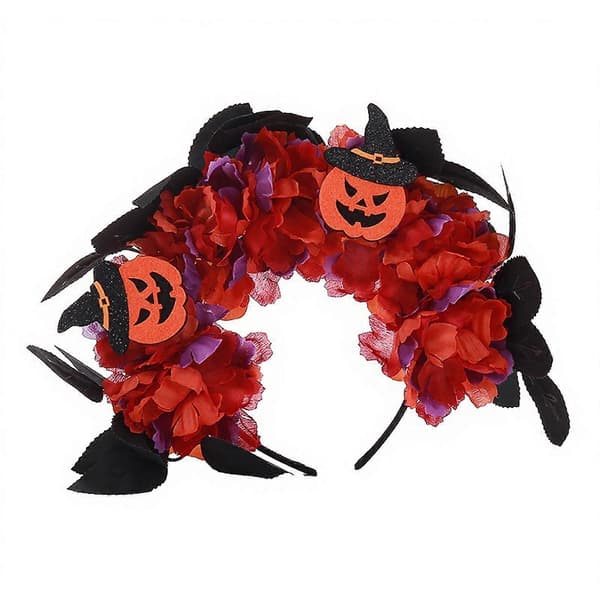 Håndlavet 3D Blomsterpandebånd - Græskar- og Heksedekor - til Halloweenfest B
