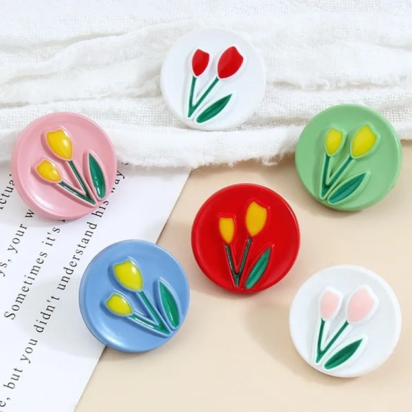 6pcs 18mm Colorful Tulip Flowers Decor Small Shank Buttons for Children Shirt Cardigan Clothes Sweater Coat DIY Crafts Supplies