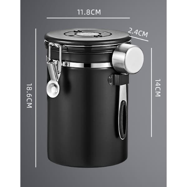 Lufttett kaffeboks - med CO2-ventil - 1,8 L (svart) - 1 stk