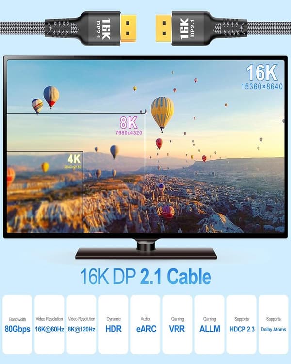 DisplayPort-kaapeli 2.1 3m