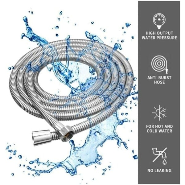 (Arbetardagskampanj!) Duschslang 5M extra lång duschslang i rostfritt stål, med massiv mässingsanslutning, universell, anti-burst, kromfinish.