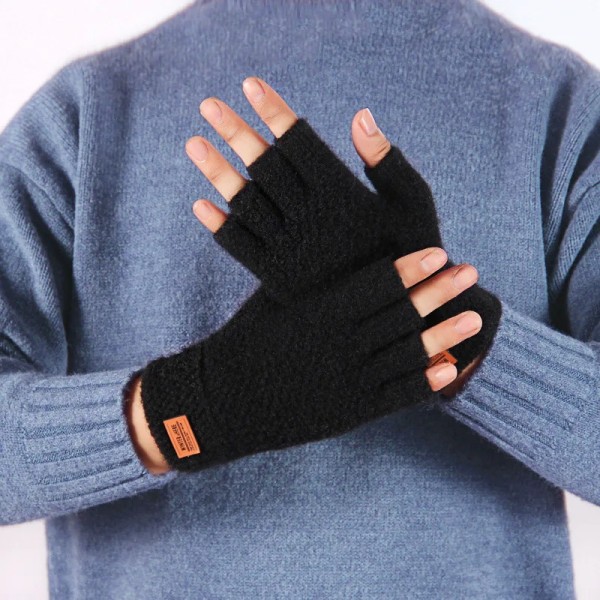 Knitted Gloves Winter Thermal Warm Thick Alpaca Fiber Fingerless Fashion Riding Cozy Writing Office Driving Gloves Elastic