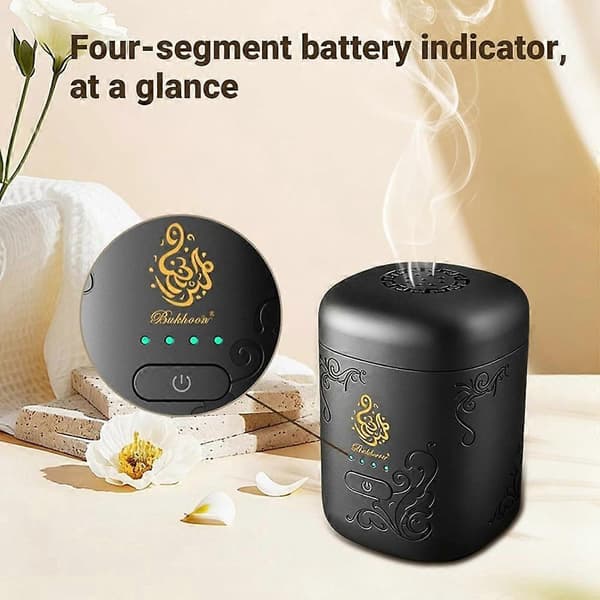 Bærbar elektrisk røgelsesbrænder Oud arabisk Bakhoor aroma diffuser arabisk genopladelig røgelsesholder til Ramadan hjem Svart
