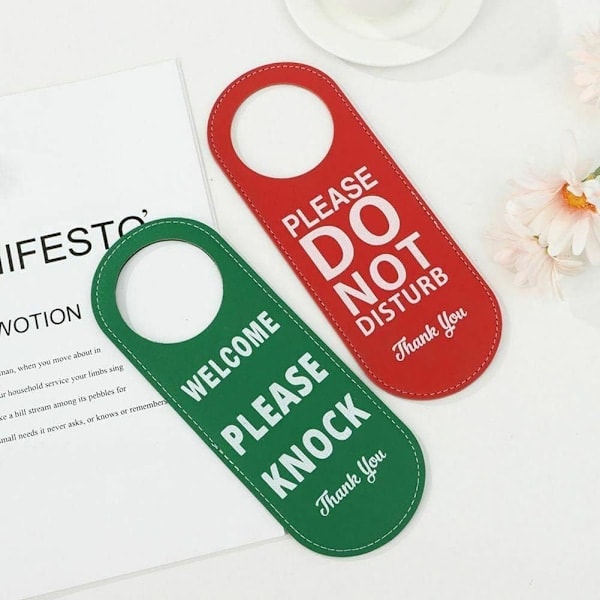 2 Assembled Door Hangers (Green/Red Double Sided) with Do Not Disturb
