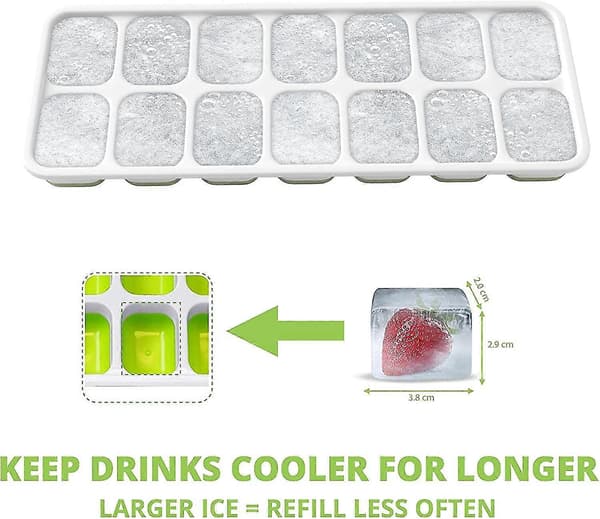 Pxcl Ice Cube Tray - Set of 4 Molds - Soft Base for Easy Ice Release - Save Space with Stackable Lids - Dishwasher Safe - BPA-Free Silicone