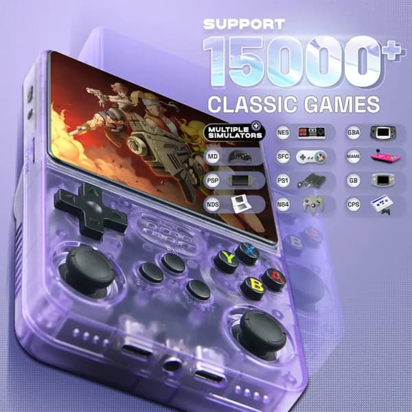 R36S Retro Handheld Game Console with 3.5-inch IPS Screen, 64GB TF Card Pre-installed with 10,000+ Games, Open Source Linux System, Blue Blue