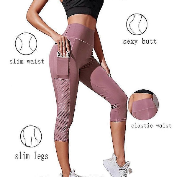Sportsshorts Cropped Bukser Kvinde Fitness Nøgenhed Høj Talje Hofte Løft Løb Yoga Sidelommer Tights Hurtigtørrende Gym Sportstøj As picture L