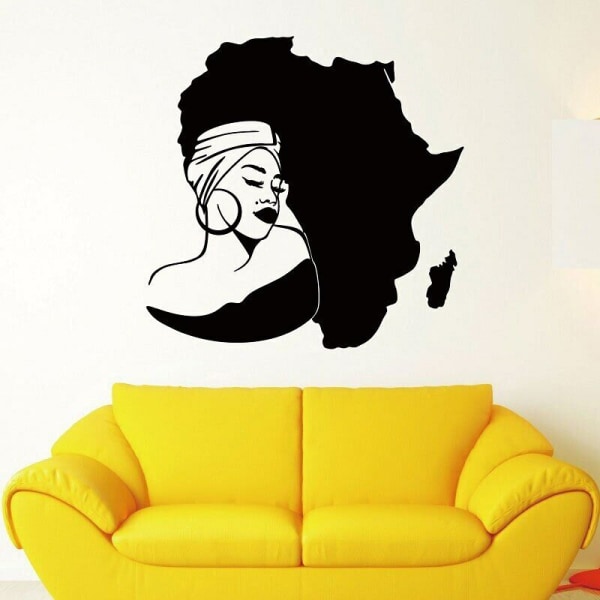 Africa Woman Decal Continent Map African Girl Turban Wall Stickers  Wallpaper