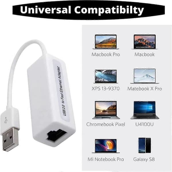 Sæt med 2 Gigabit Ethernet Netværksadaptere USB 2.0 A til RJ45 til PC Notebook Ultrabook Tablet Windows Mac - Hvid