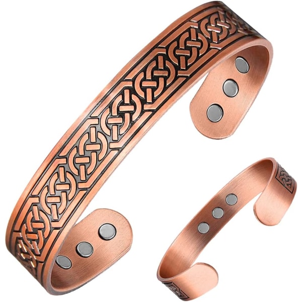 Koppar magnetiskt armband för män 9 Ultra Strength Magnets Brazaletes 99,99% Solid Pure Copper Cuff Bangles (Justerbar storlek) (Ax)