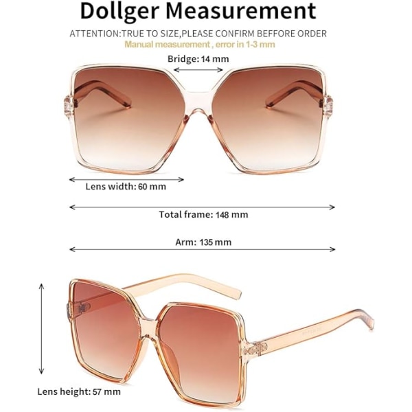 Oversize firkantede solbriller til kvinder store store brede moderigtige nuancer til mænd 100% UV-beskyttelse unisex