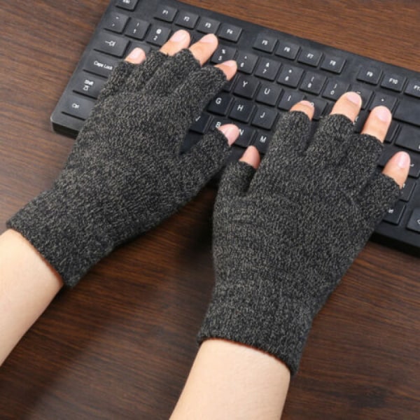 Winter Fingerless Gloves For Men Half Finger Writting Office Knitted Alpaca Wool