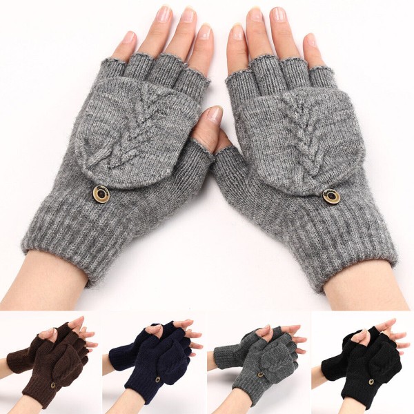 Winter Warm Men Women Thicken Flip Mittens Fingerless Gloves Half Finger Gloves