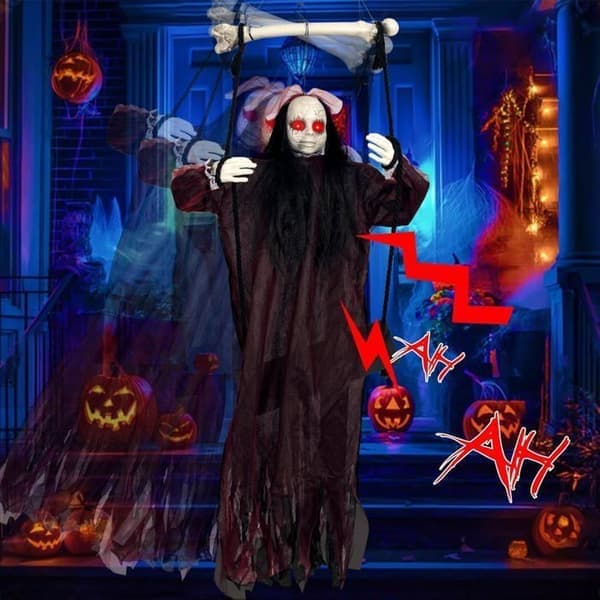 Halloween Decorations, Hanging Ghost Swing with Voice Control, Scary Sounds/Glowing Eyes, Halloween Animatronic