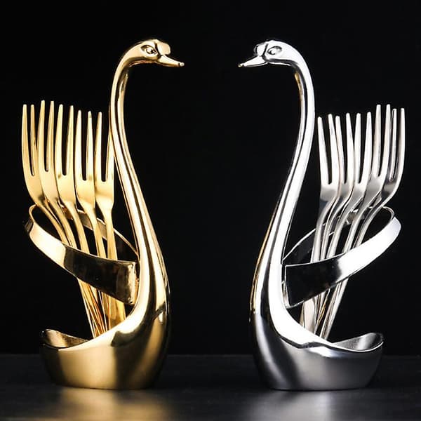 Fruktbaseholder Gafler Sett Rustfritt Stål Salat Dessertgafler[YJD] Sølv Silver Base Holder
