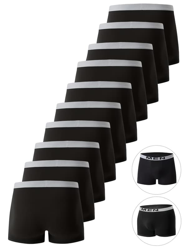 10-pack Men's Solid Boxer Briefs, Comfortable Breathable Stretch Underwear, for Sports or Casual Home Use Black 10-pack Black 10-pack S