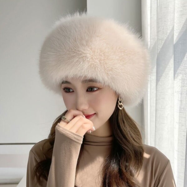 Women Winter Russian Fluffy Hats Faux Fur Headband Hat Thick Ear Warm Ski Cap