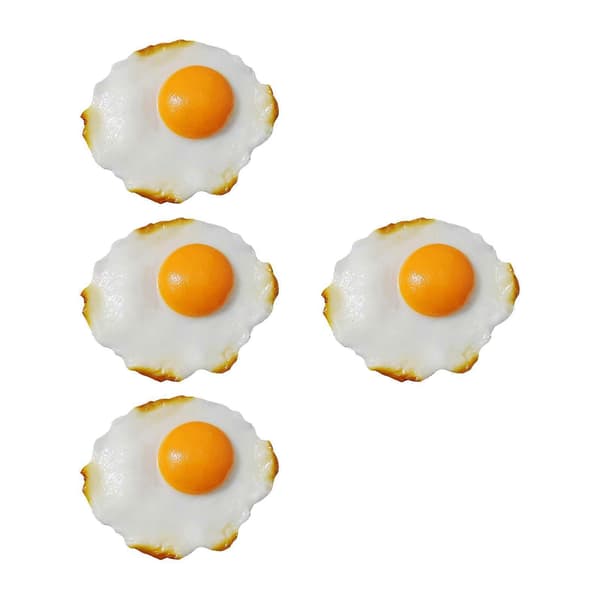 4 stk simulerte stekte eggmodeller, dekorative barneleker, fotografering av stekte eggdekorasjoner