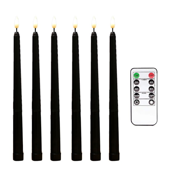 6pcs Flameless Black Taper Candles Flickering With 10-key Remote Timer, Battery Operated Led Candle