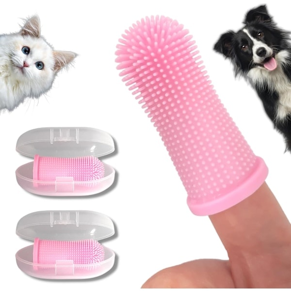 Sæt med 2 hundefingertandbørster | Giftfri silikone | Tandrengøring ånde mundpleje plakfjernelse | Hunde kat hvalpetandbørste