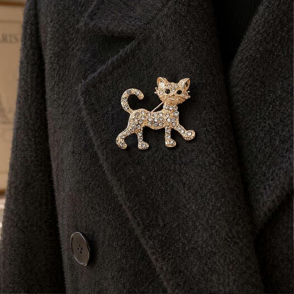Kattformad Brosch – Strass & Lekfull – för Tröja Silver