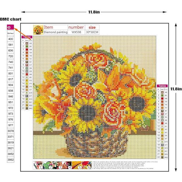 5D diamantmålning blommor, DIY väggdekoration 30x30 cm