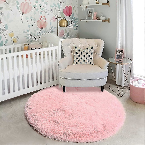 Blush Rund Teppe For Soverom, Fluffy Sirkelteppe 4'x4' For