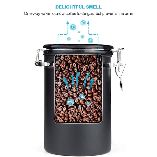 Lufttett kaffeboks - med CO2-ventil - 1,8 L (svart) - 1 stk