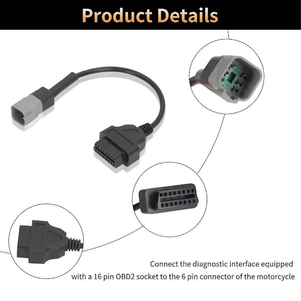 6-stifts till 16-stifts diagnostisk OBD2-kabeladapter, OBDII-skannerersättning för CAN AM Moto ATV UTV Motorcykelcykelverktyg