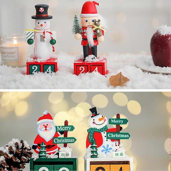 Jule Nedtællings Kalender i Træ til 2 stk. Snemand Borddekoration Multi 7X7X16cm