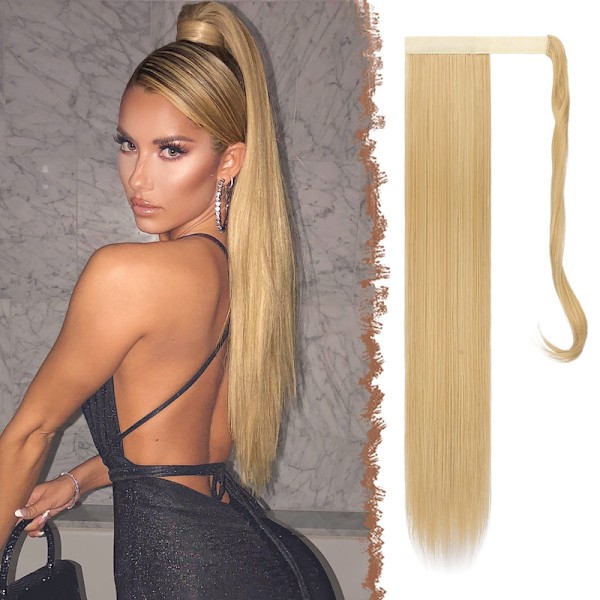 Lang wrap around hestehale-forlengelse, rett syntetisk hårforlengelse Golden brown