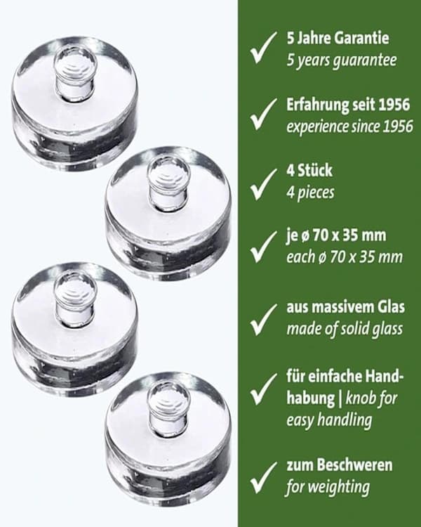 Fermenteringsvikt - Glasviktsset med 4 vikter för fermentering, fermenteringstillbehör - glas, Ø 7 cm, 4-pack