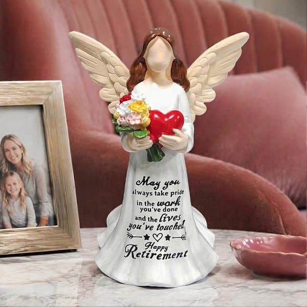 Ansiktsløs englestatue – håndmalt med hjerteblomster – for skrivebordsdekor White